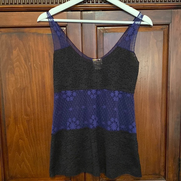Free People Intimately sheer lace camisole floral lace royal blue black nylon - Picture 1 of 9